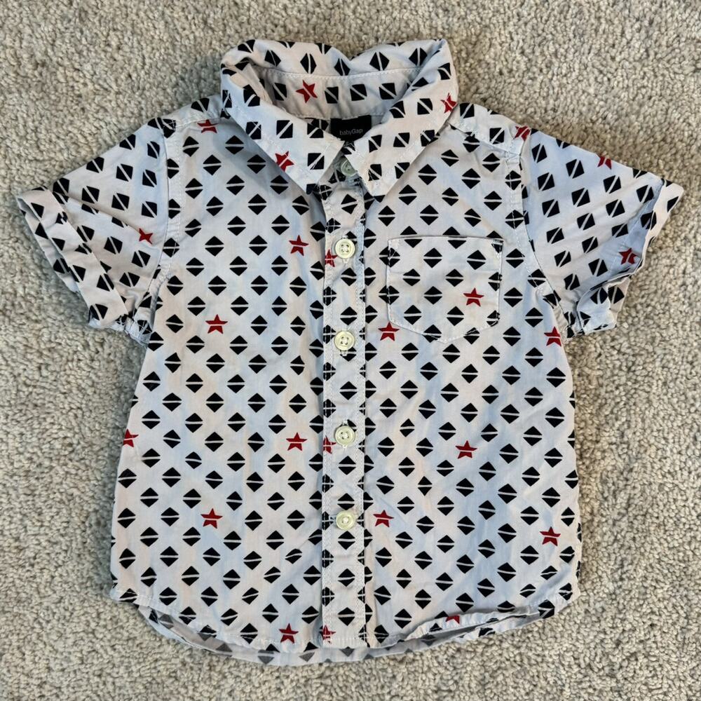 Gap Geometric Print Button Front Shirt 6-12 Mos